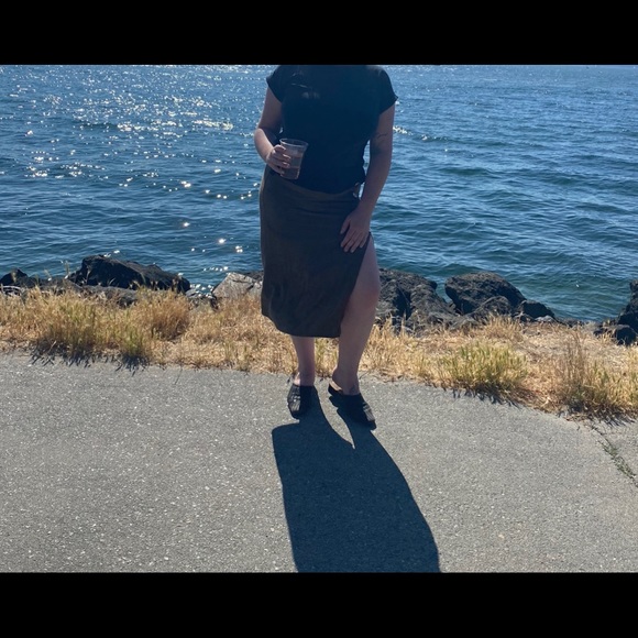 Olive Green Grade & Gather Midi Slit Skirt - Picture 3 of 3